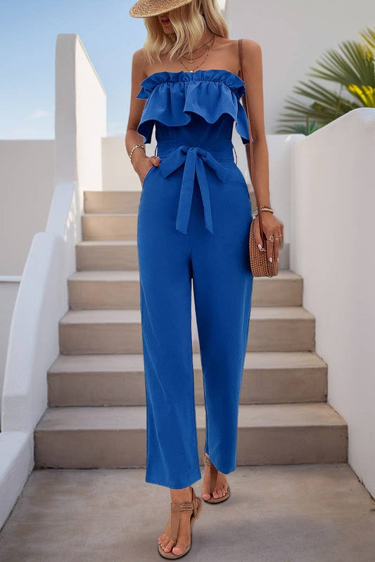 CWSJS1320_SUMMER SLEEVELESS SOLID COLOR TUBE TOP JUMPSUIT