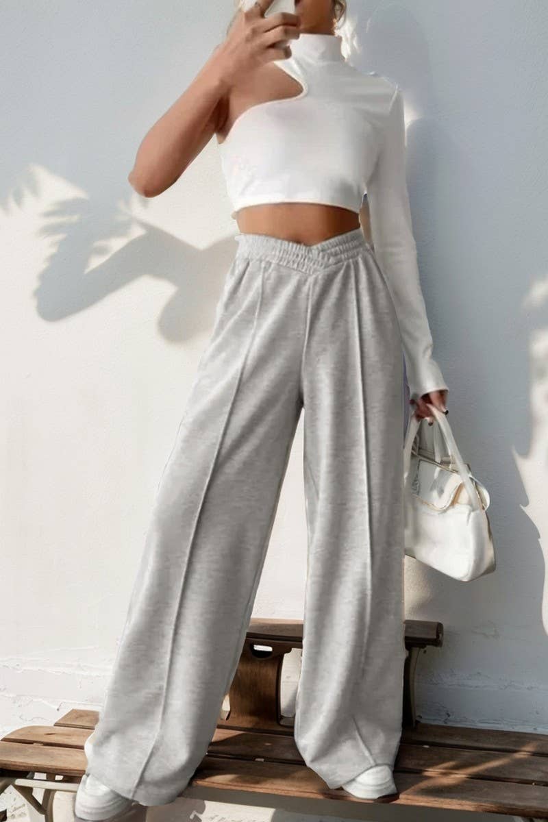 CWBLP0926_CASUAL ELASTIC HIGH WAIST WIDE LEG PANTS