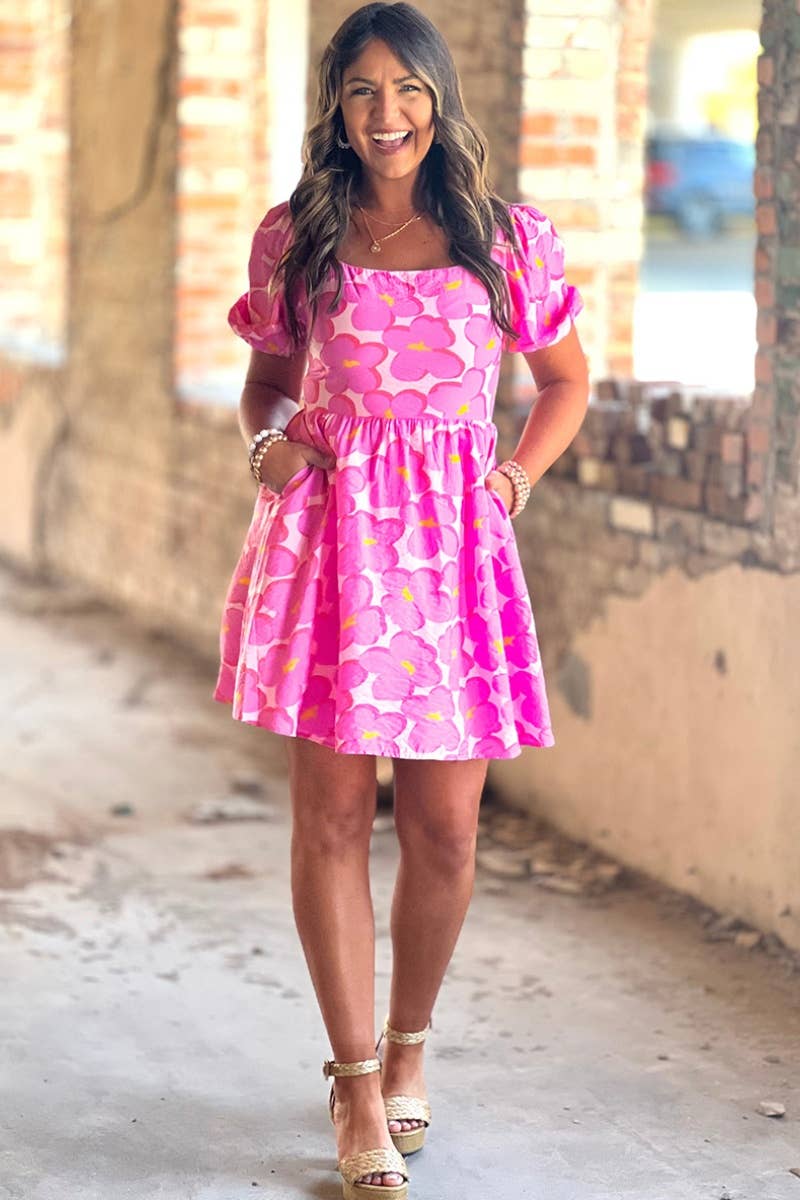 CWDSD5355_FLORAL PRINT SHORT-SLEEVED DRESS SHORT