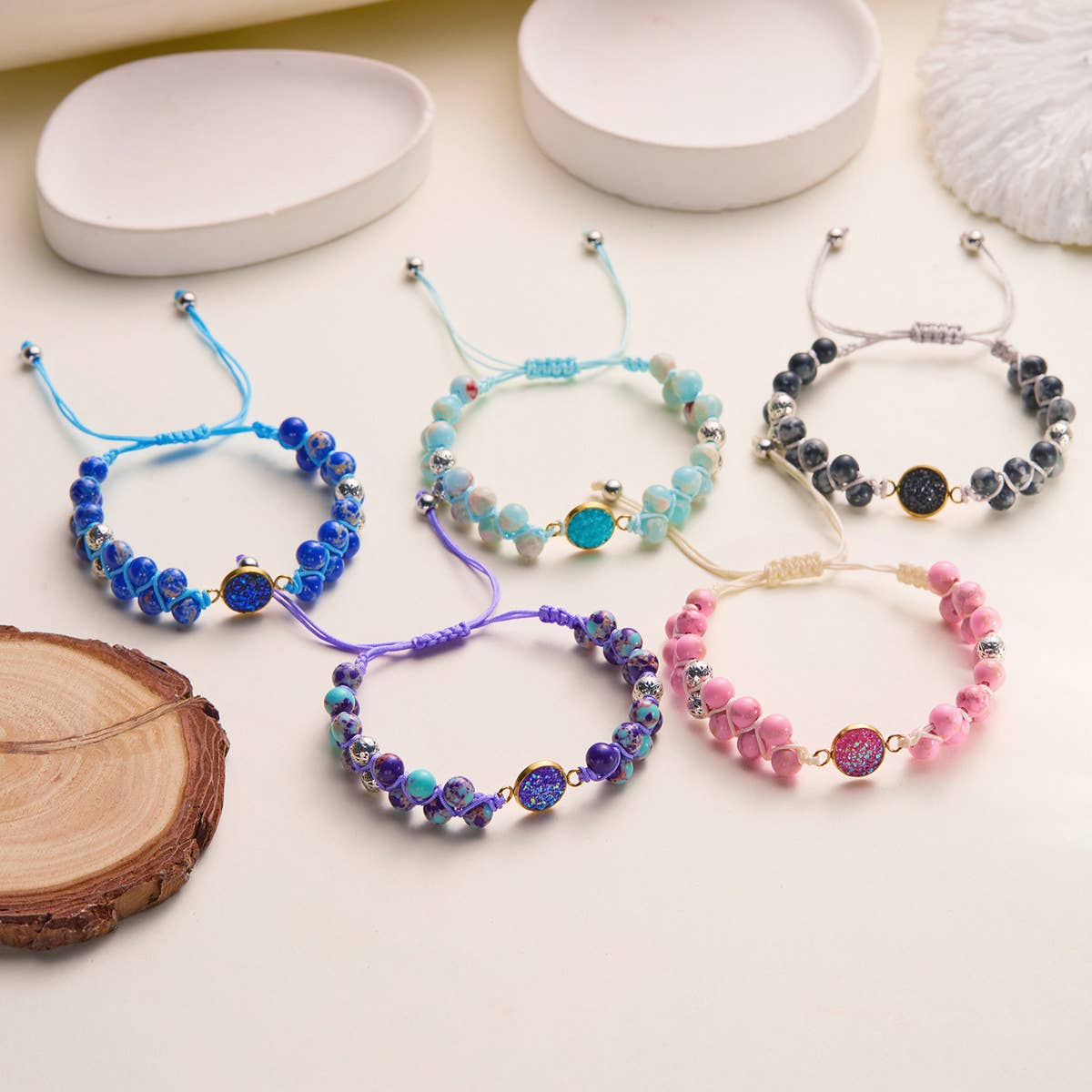 HAND WOVEN ROUND STONE BRACELET