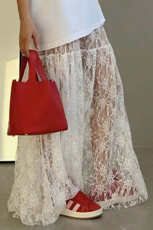 CWBLS139_JACQUARD SEE-THROUGH HIGH-WAIST LACE SKIRT