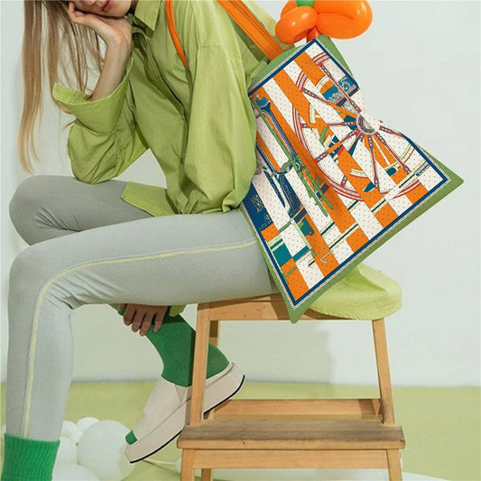 Colorblock Carriage Canvas Tote for Women_CWAB5130
