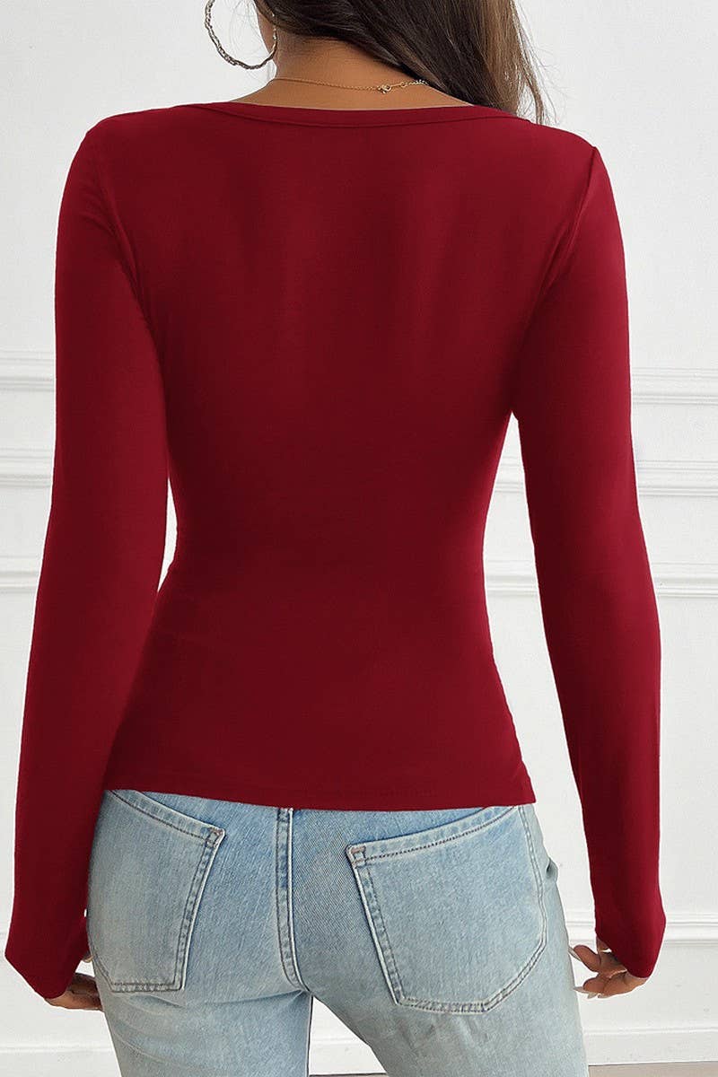 CWTBLL2774_SLIM FIT BUTTON V-NECK LONG SLEEVE KNIT T-SHIRT