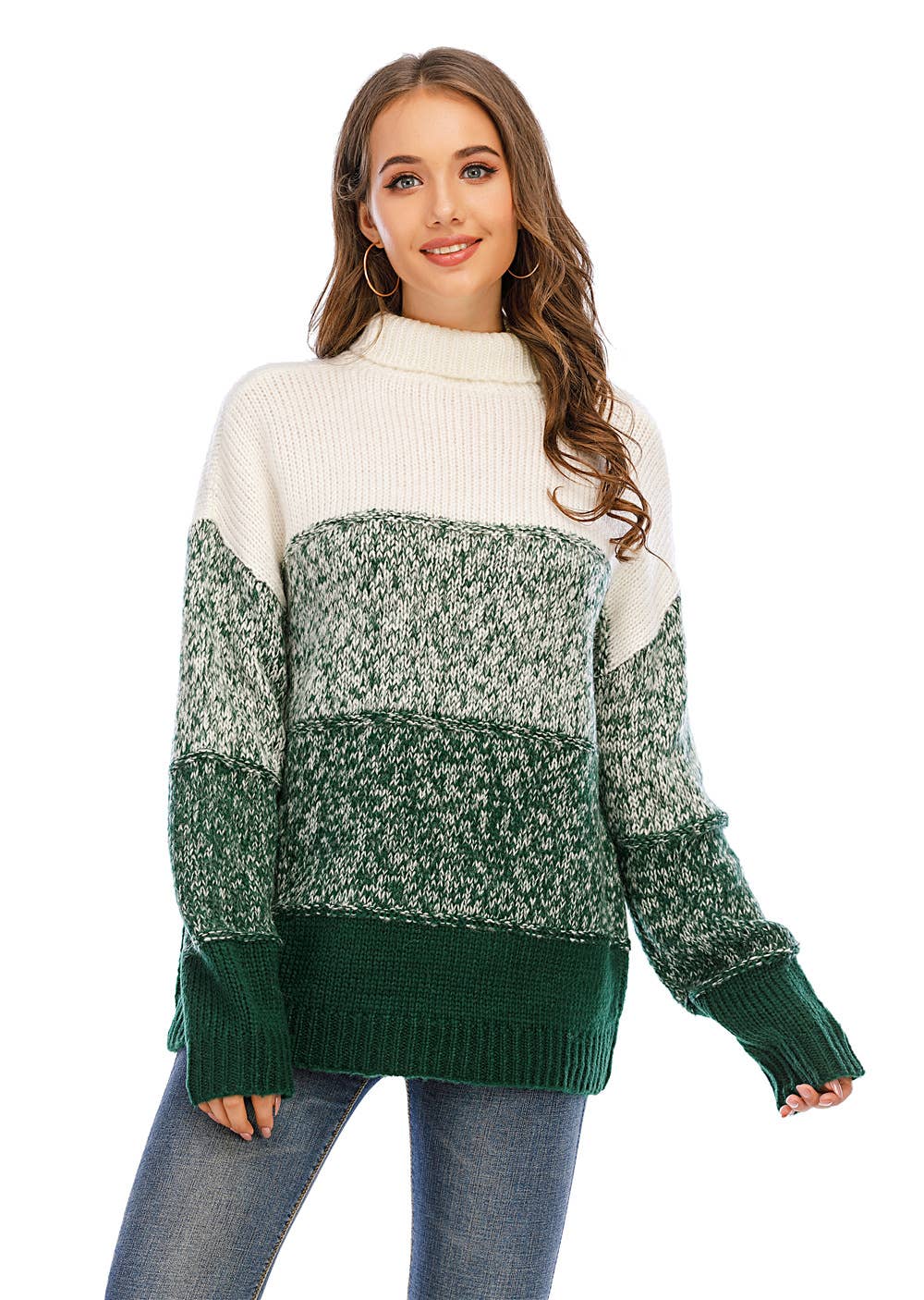 COLOR CONTRAST PATCHWORK THICKENED SWEATER
