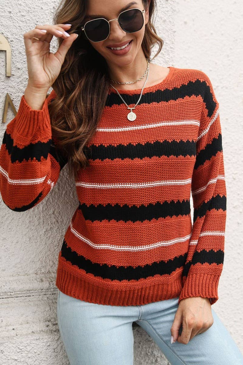 CWOSWL4089_STRIPED LONG-SLEEVED KNITTED PULLOVER