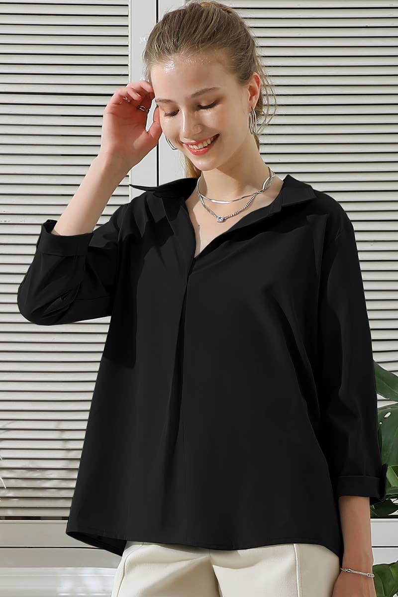 CWTSTS121_V-Neck Long Sleeve Collared Shirts