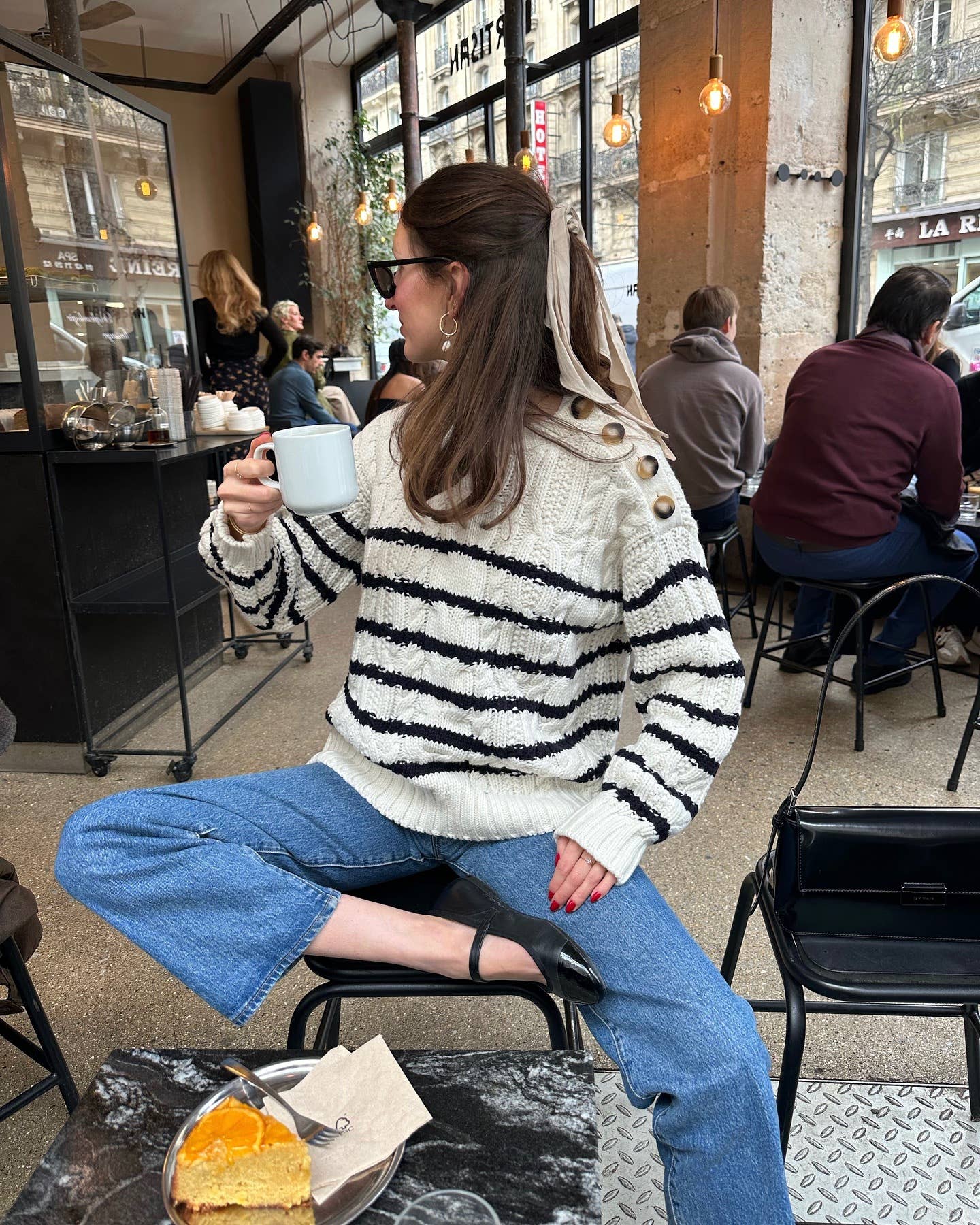 Buttons embellished with striped twist sweaters