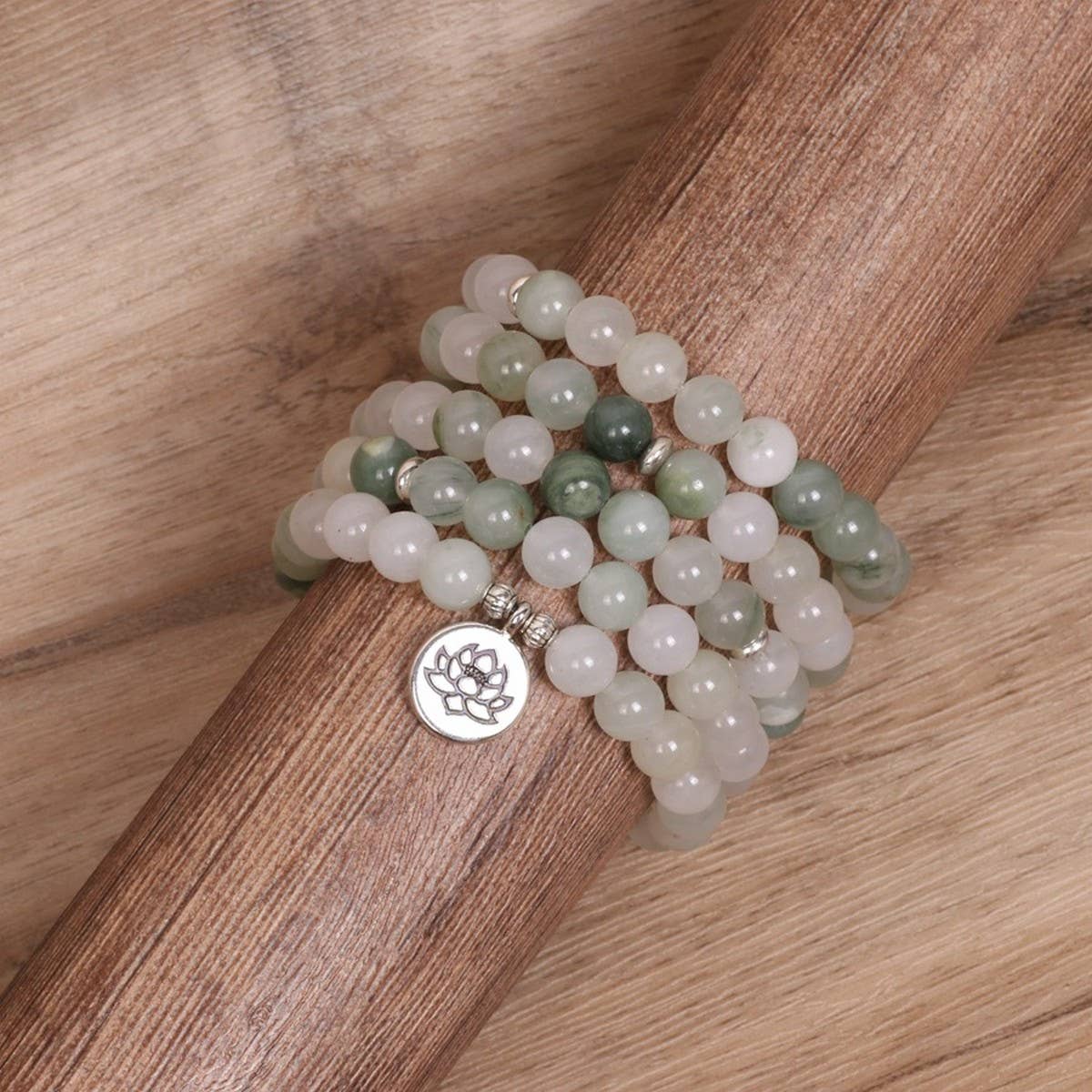 GREEN 108 BEADED BRACELETS WITH STRETCHY BANDS