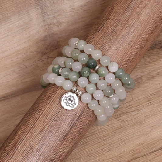 GREEN 108 BEADED BRACELETS WITH STRETCHY BANDS