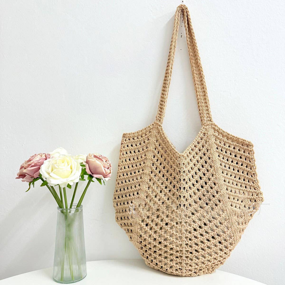 CUAB00631_KOREAN CHIC CROCHET BEACH TOTE HANDMADE SHOULDER