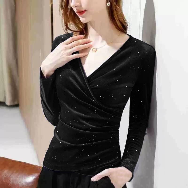 CANARY IRREGULAR VINTAGE WAIST CROSS V-NECK TOP