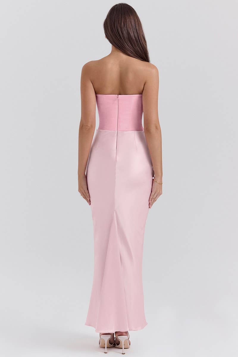 CWDMD5492_STRAPLESS BONED FITTED SOLID COLOR MERMAID DRESS