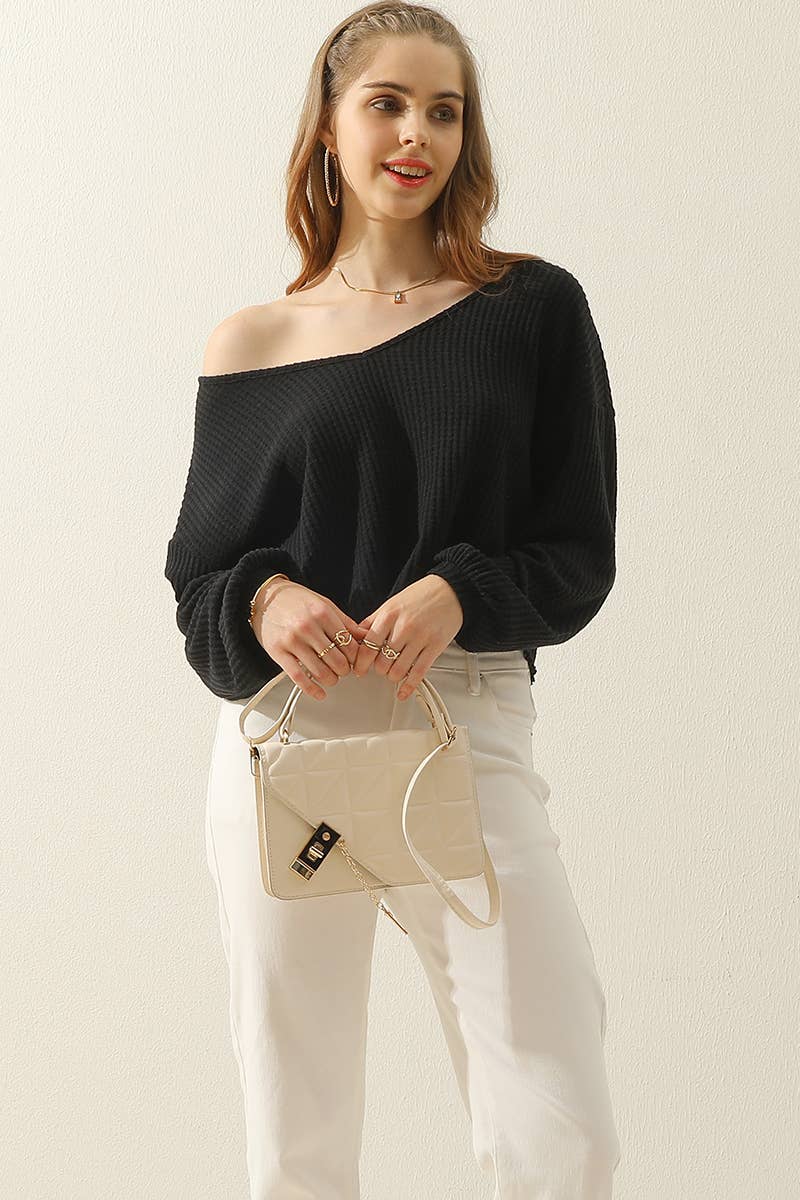 CWTTL1469_V-Neck Long Sleeve Knit Top