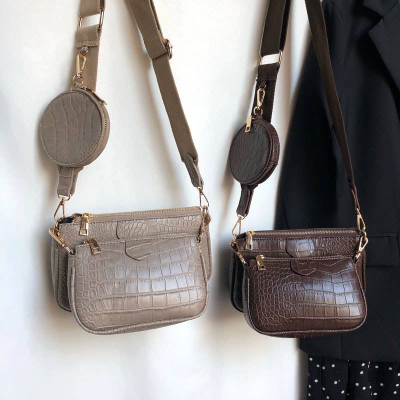 Crocodile-patterned PU small shoulder bag