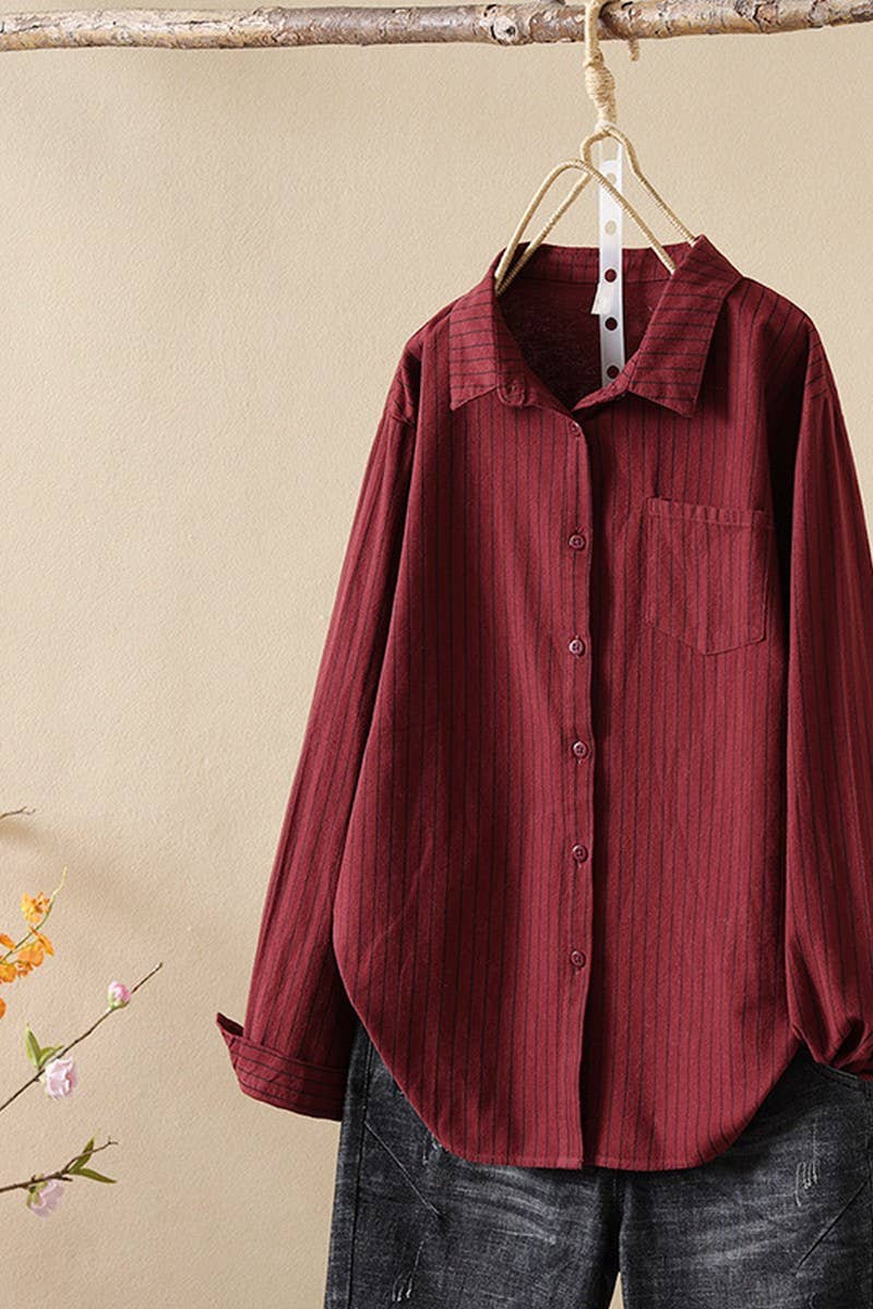 CWTSTL2248_LOOSE CASUAL STRIPED LONG SLEEVE SHIRT TOP