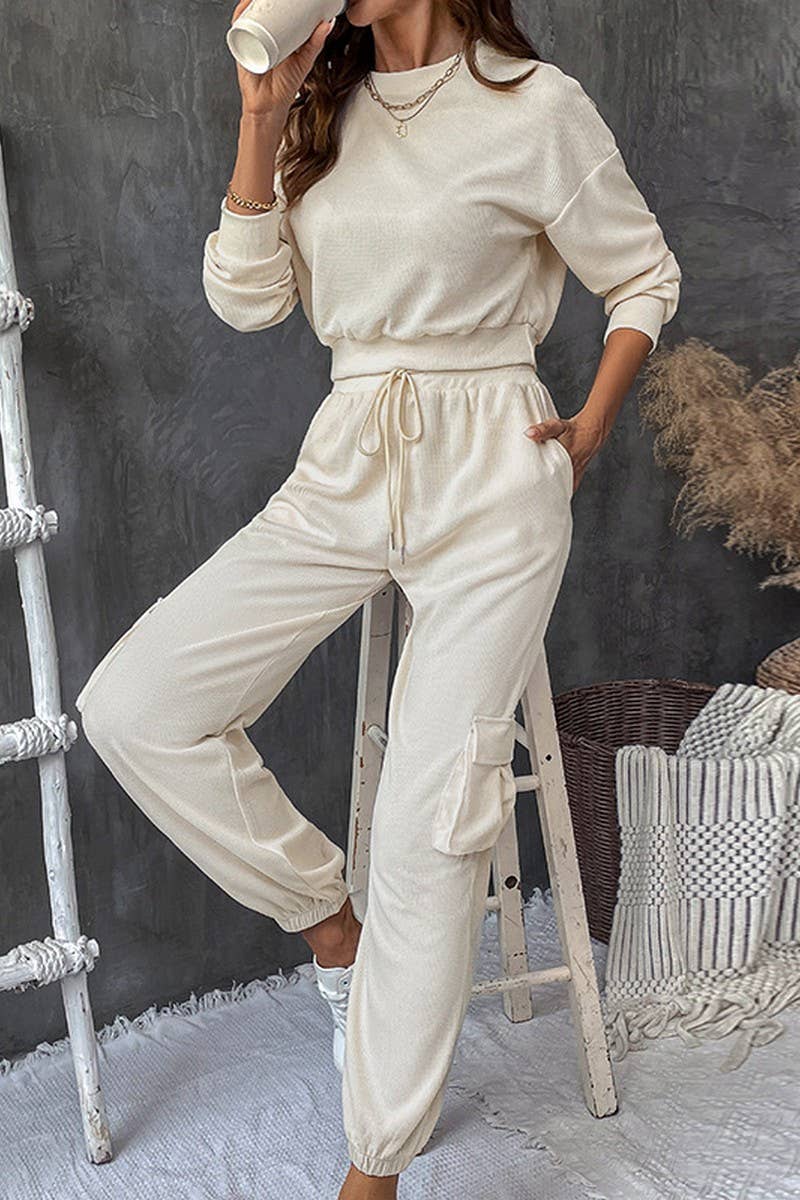 CWSTB1069_SOLID COLOR TEXTURE CASUAL SWEATSHIRT SUIT