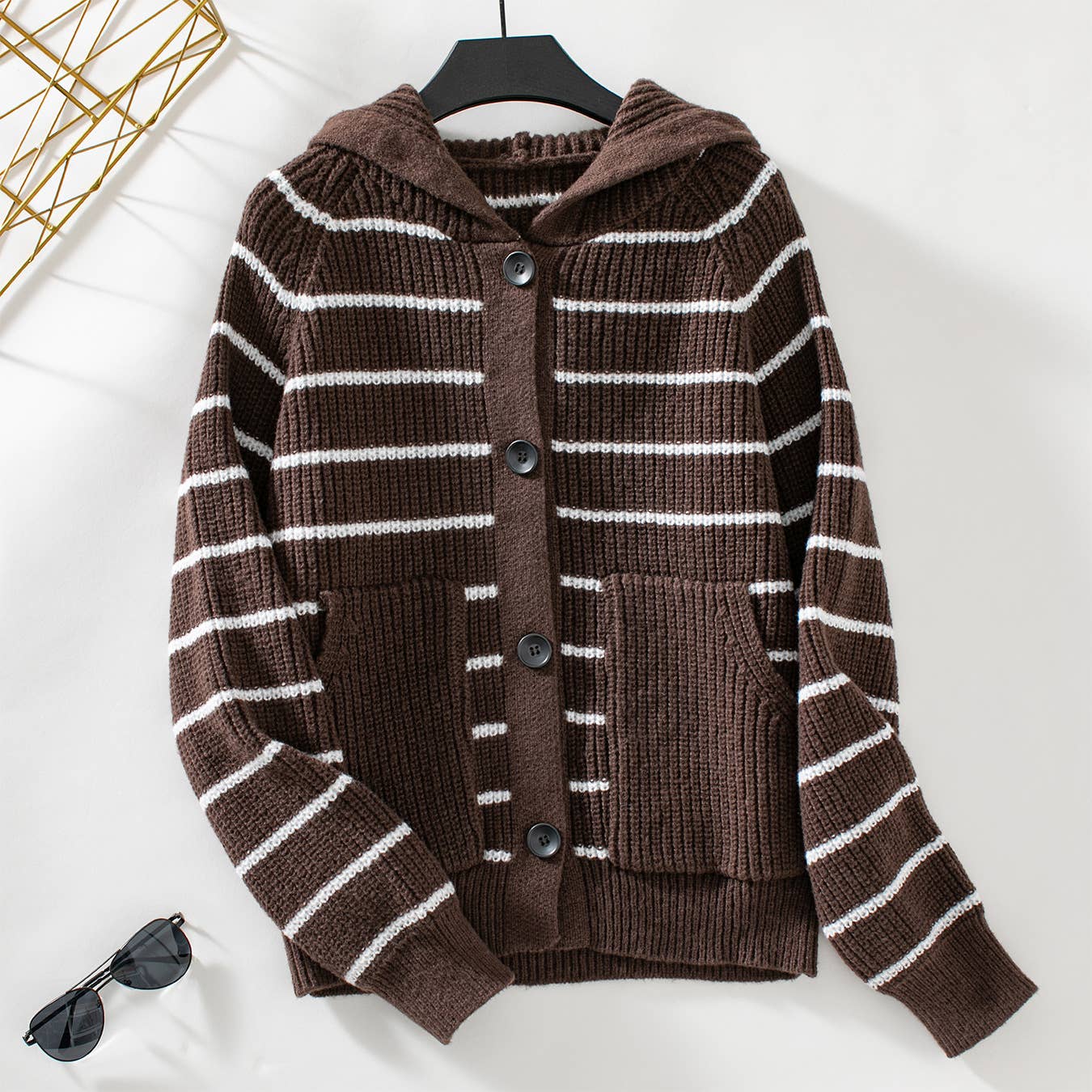 CASUAL ALL-IN-ONE HOODED STRIPED CARDIGAN