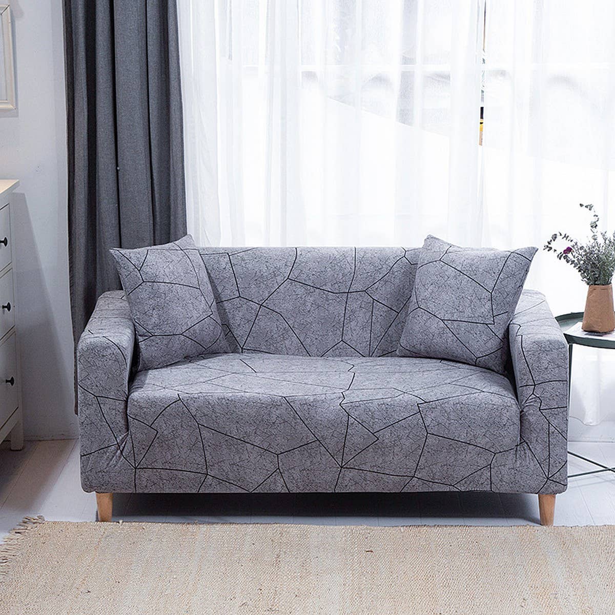 Modern Knit Sofa Cover, Stretch Fit, Solid Color