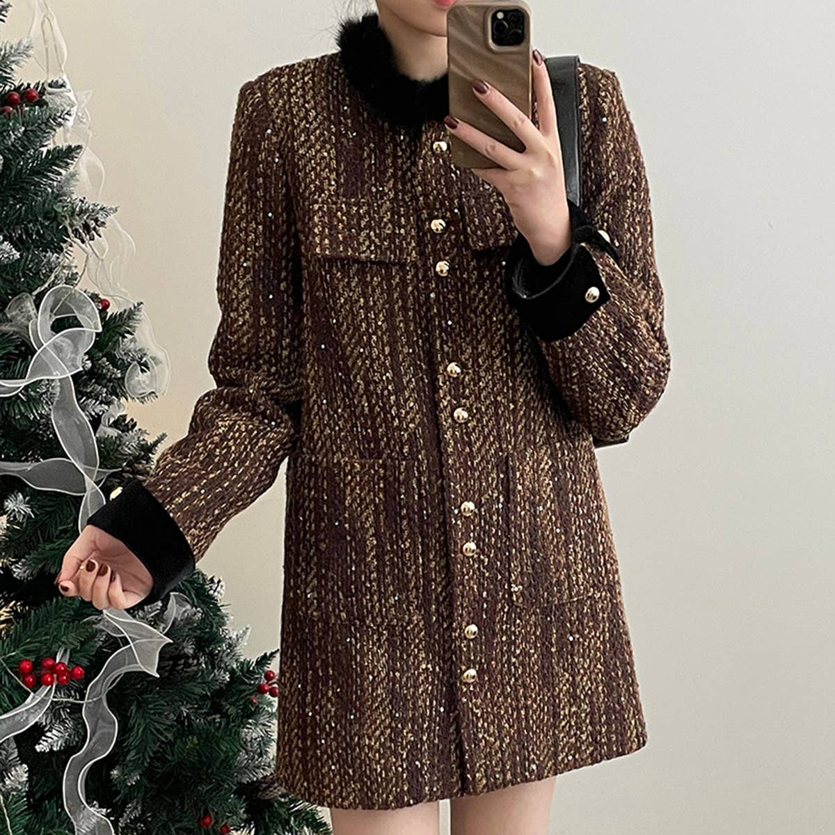 Down tweed sequin short dress