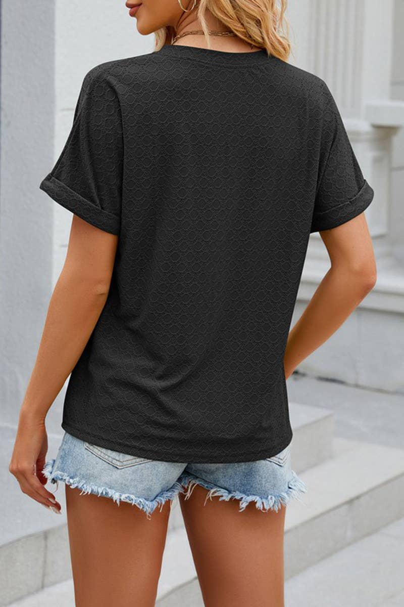 CWTTS1349_SUMMER NEW V-NECK BUTTON SHORT-SLEEVED T-SHIRT