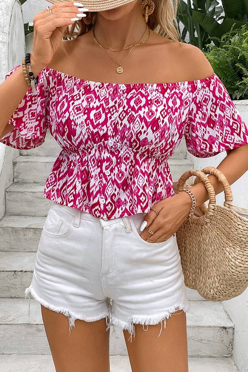 CWTBLS0963_OFF-SHOULDER PRINTED BUTTON-DOWN SHIRT