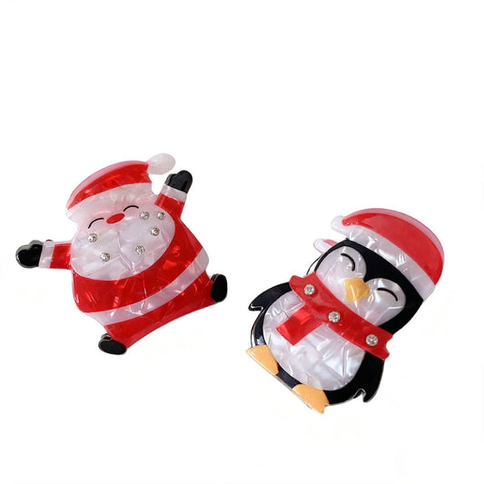 CWAHA07714_CHRISTMAS SANTA PENGUIN RHINESTONE HAIR CLIP
