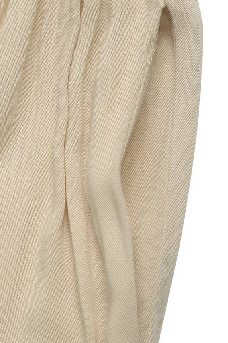 CWDMD5783_CASUAL RUCHED PUFF SLEEVE V-NECK SOLID DRESS