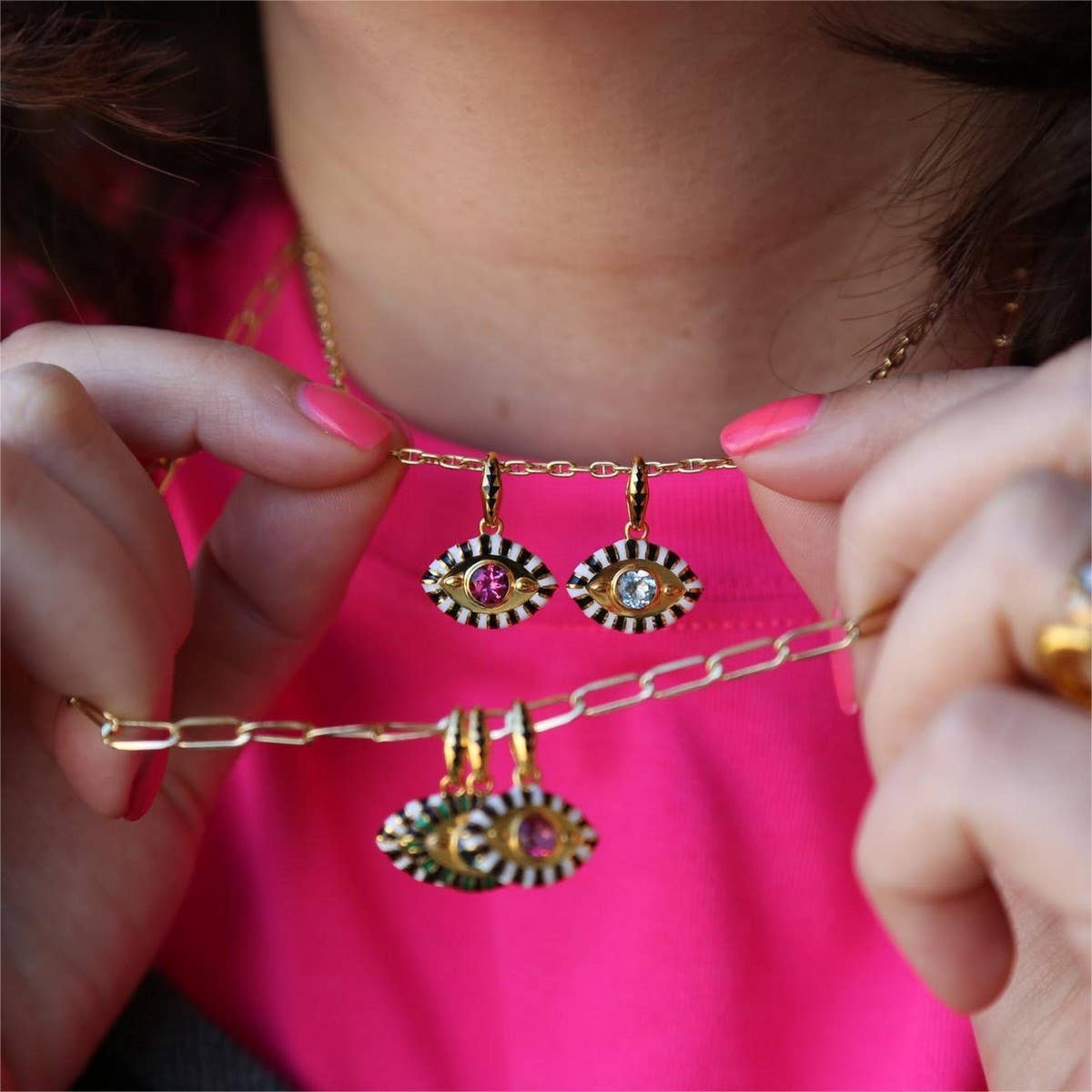 NEW STAINLESS STEEL EVIL EYE PENDANT NECKLACE_CWMM3831