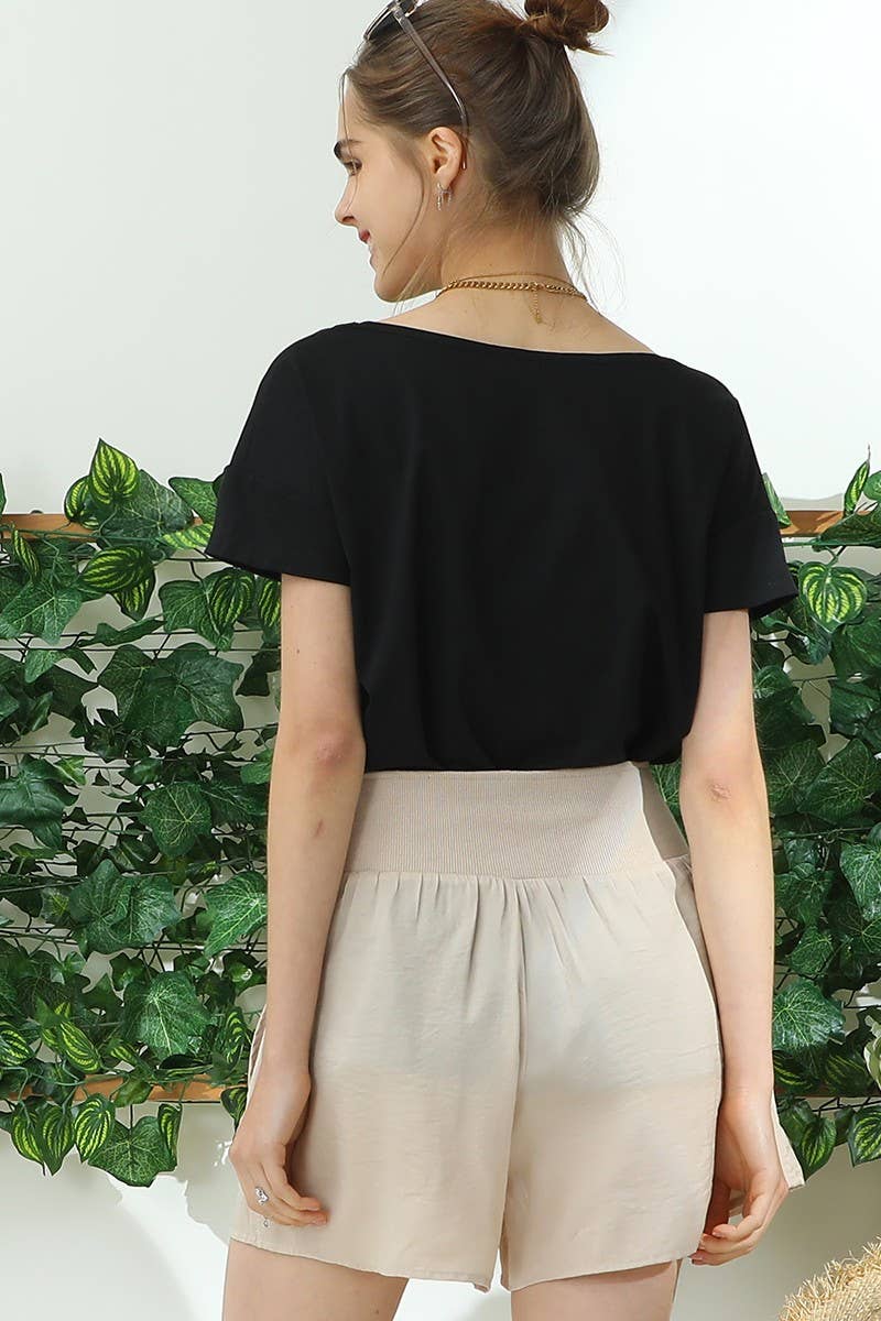 CWBSP157_HIGH WAIST RACE UP SHORT PANTS