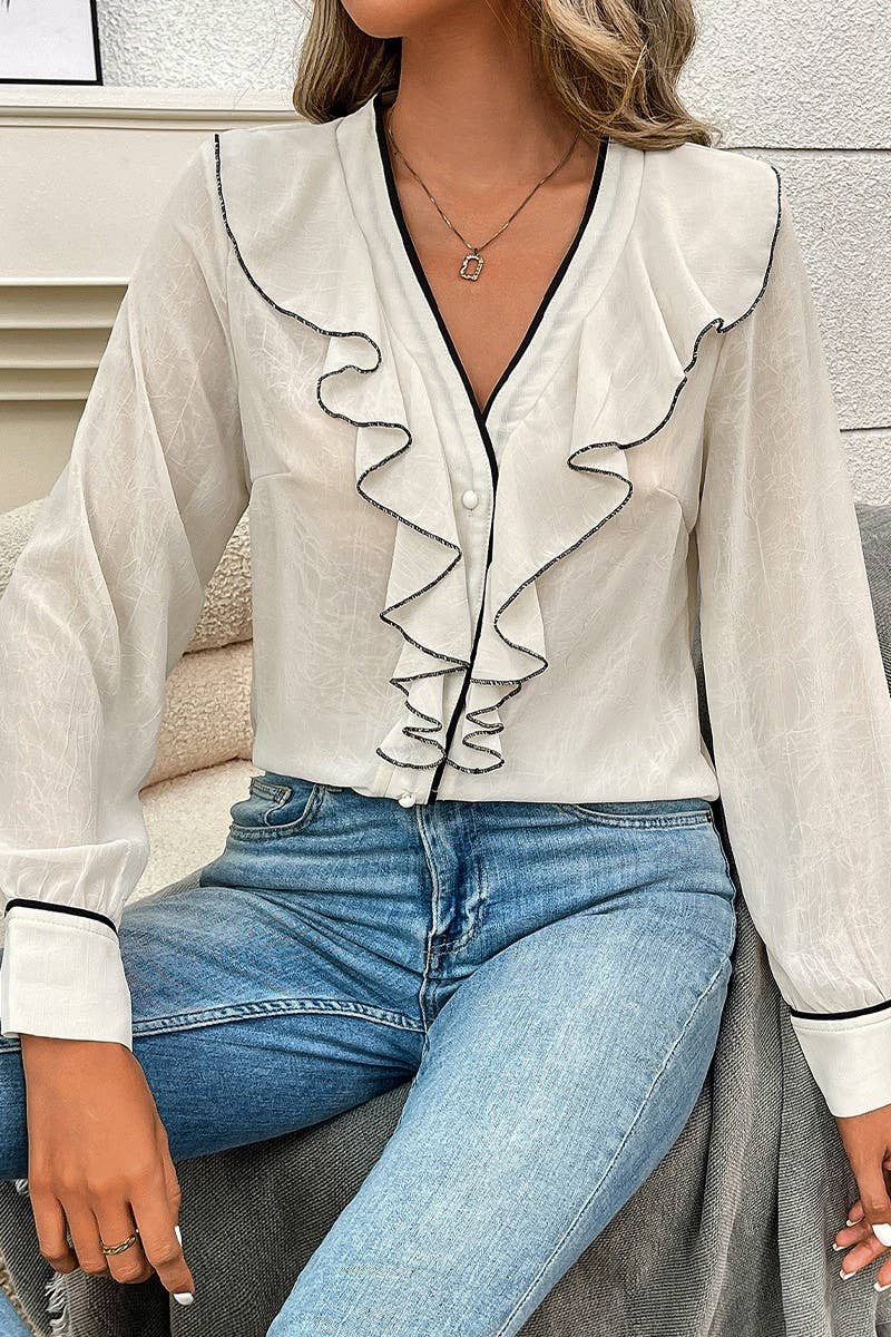 CWTBLL3846_LONG SLEEVE RUFFLE COLLAR BUTTON-DOWN SHIRT