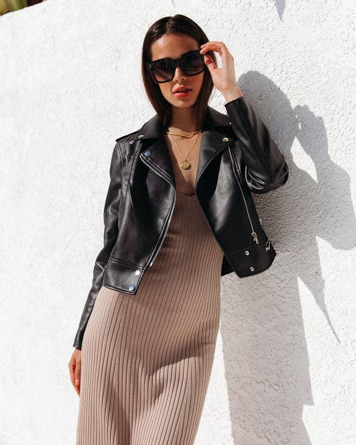 Fashionable zipper suit collar leather jacket