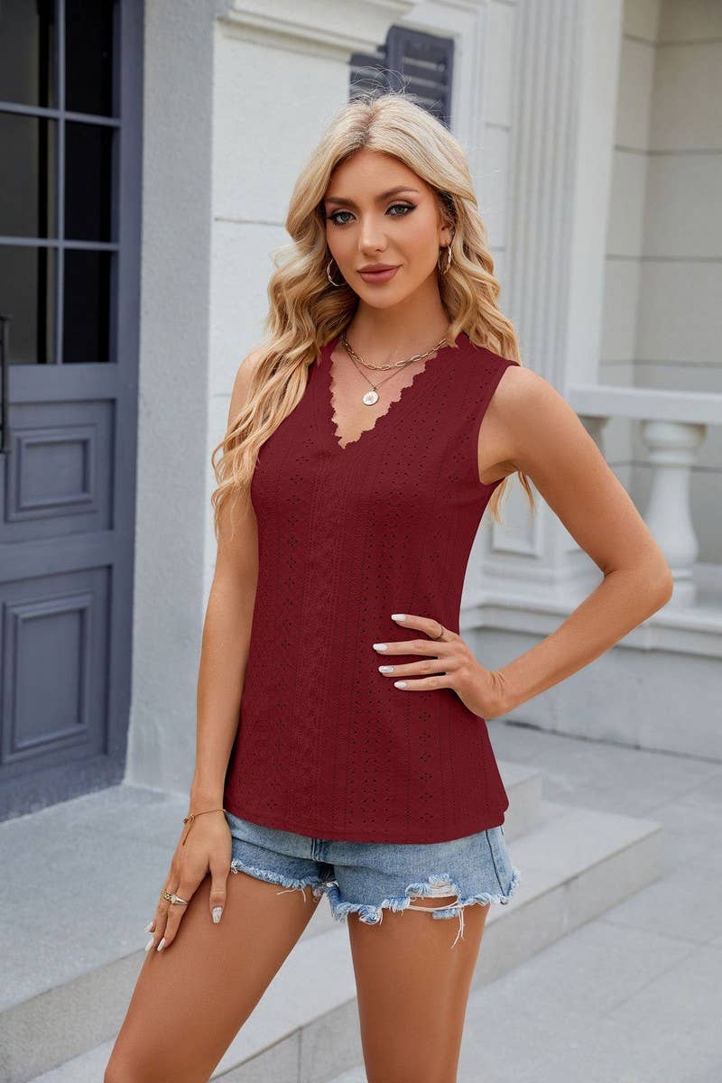 CWTTSL0238_V-Neck Sleeveless Knit Top