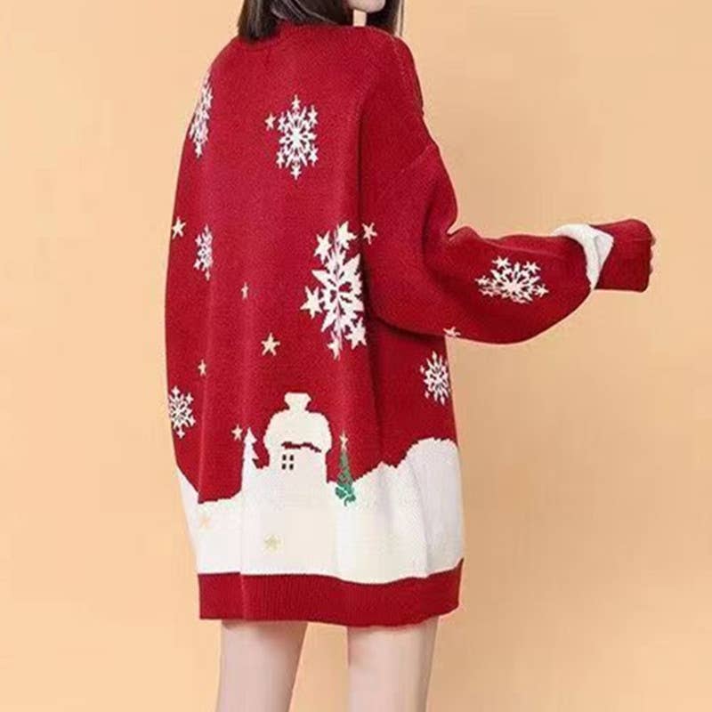 Christmas-themed round-neck knitted sweater