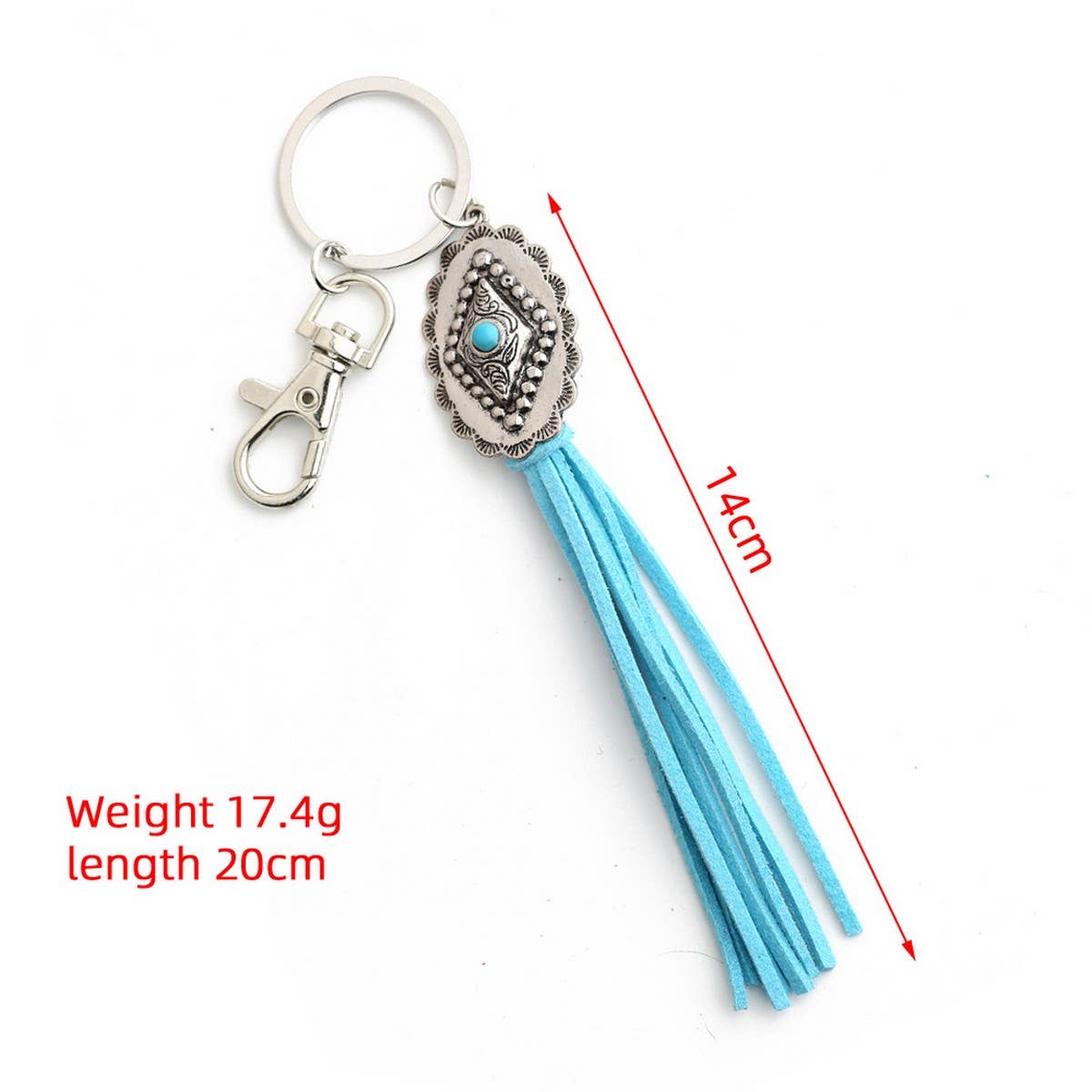 Boho DiamondKeychain withTassel and TurquoiseCharm_CWAB5082