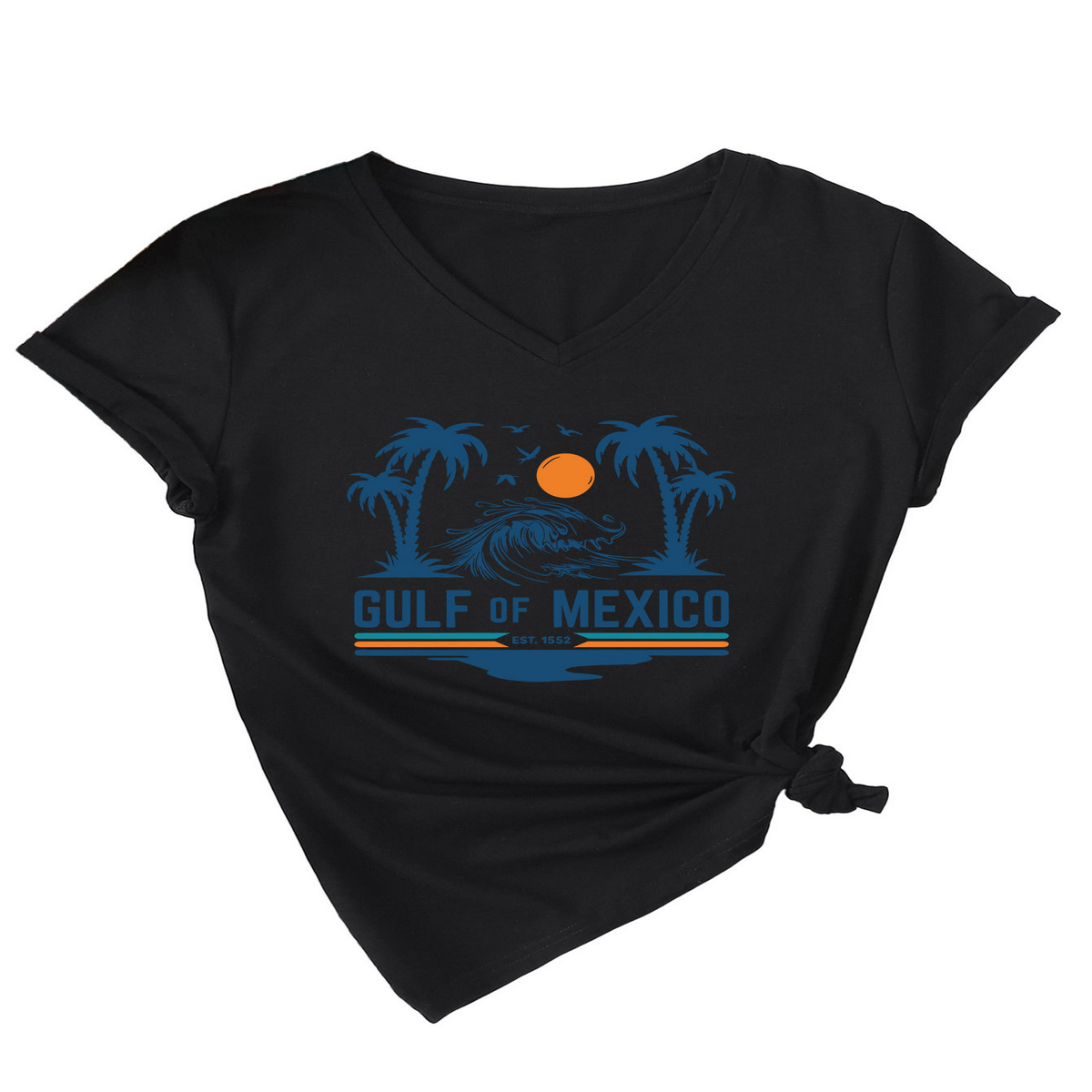 Slim V??˜Neck T??˜Shirt ??Gulf of Mexico Est Print_CWTTS1538