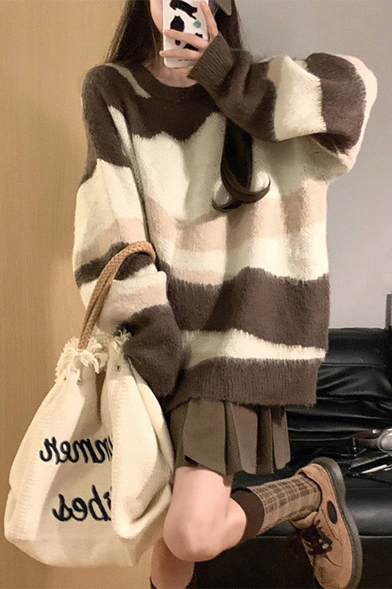 Color stripe languid is lazy loose sweaters