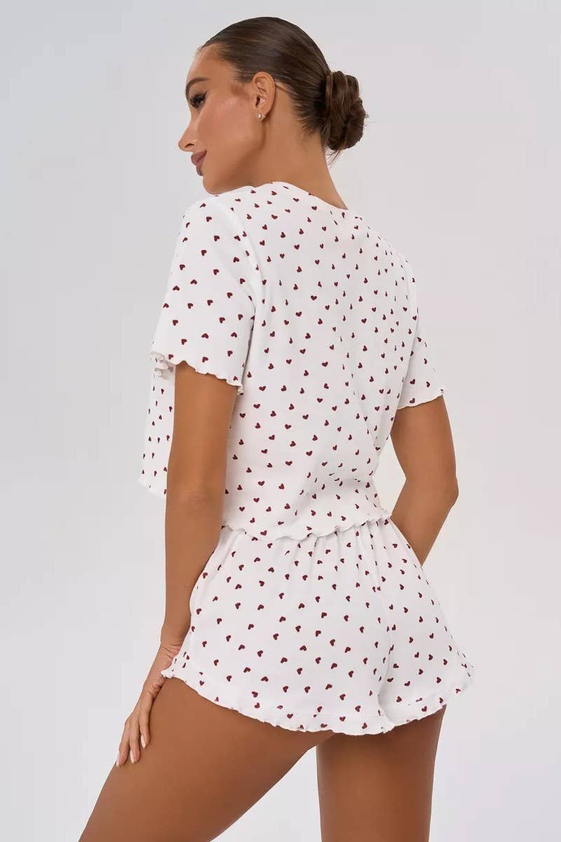 CWSPJ00482_HEART PRINT SHORT SLEEVE AND SHORTS PAJAMA SET