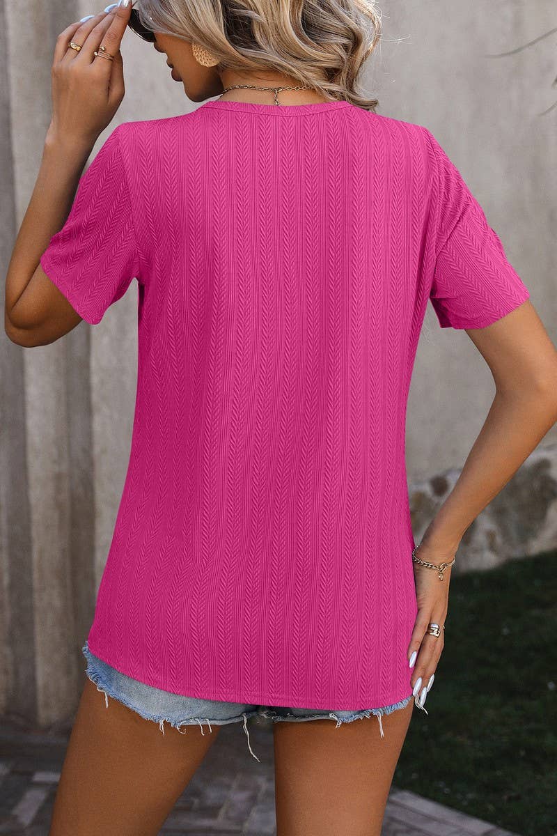 CWTBLS0912_ROUND NECK WHEAT JACQUARD SHORT SLEEVE TOP