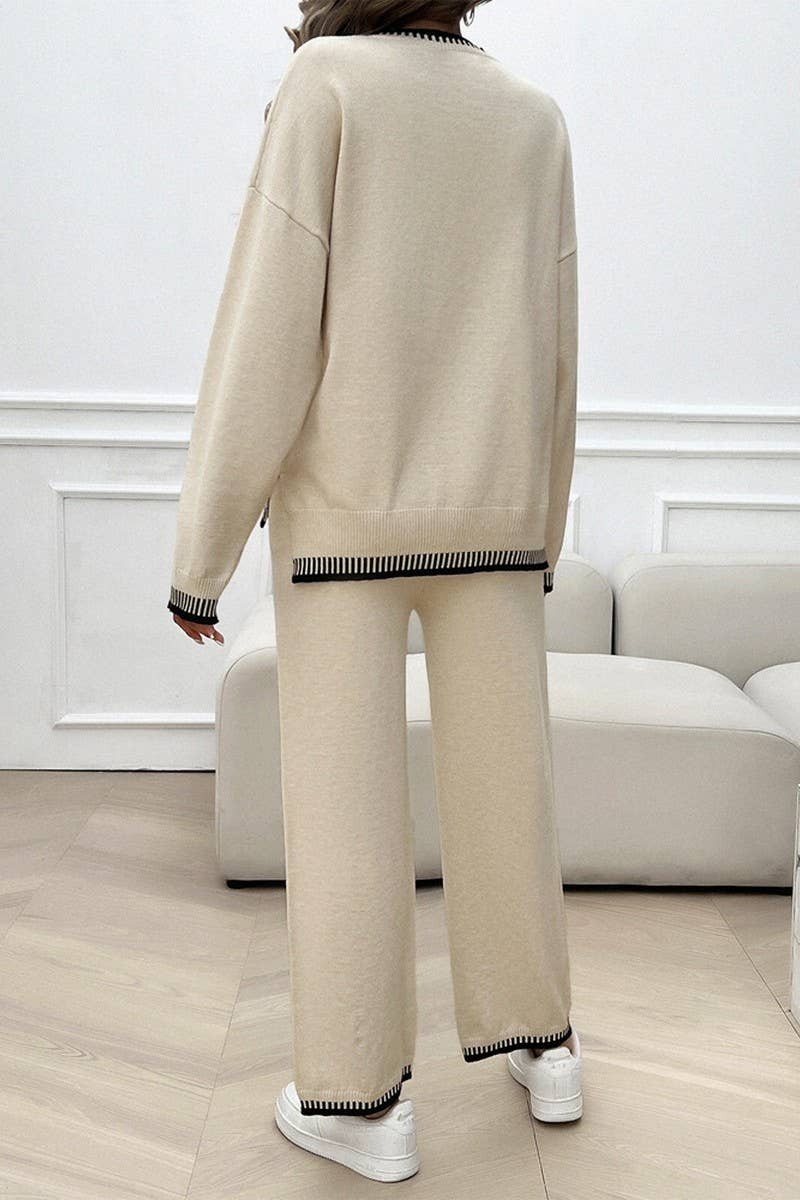 CWSTB0742_CASUAL CONTRAST COLOR SWEATER AND PANTS SET