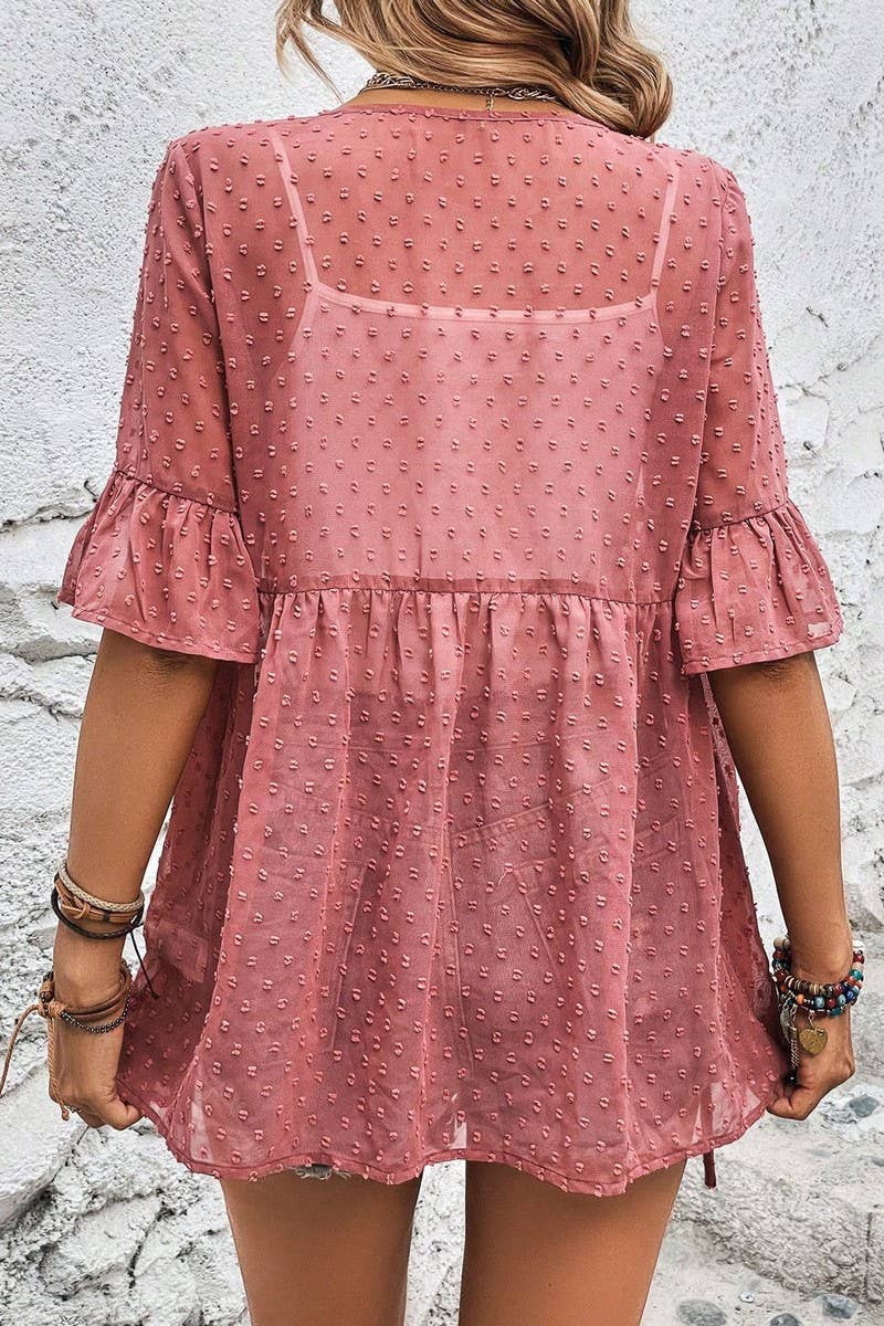 CWTBLS02430_CASUAL VACATION SOLID COLOR CARDIGAN LACE-UP SHI