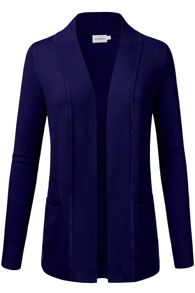 AWOCAL313_Open Front Long Sleeve Pockets Sweater Cardigan