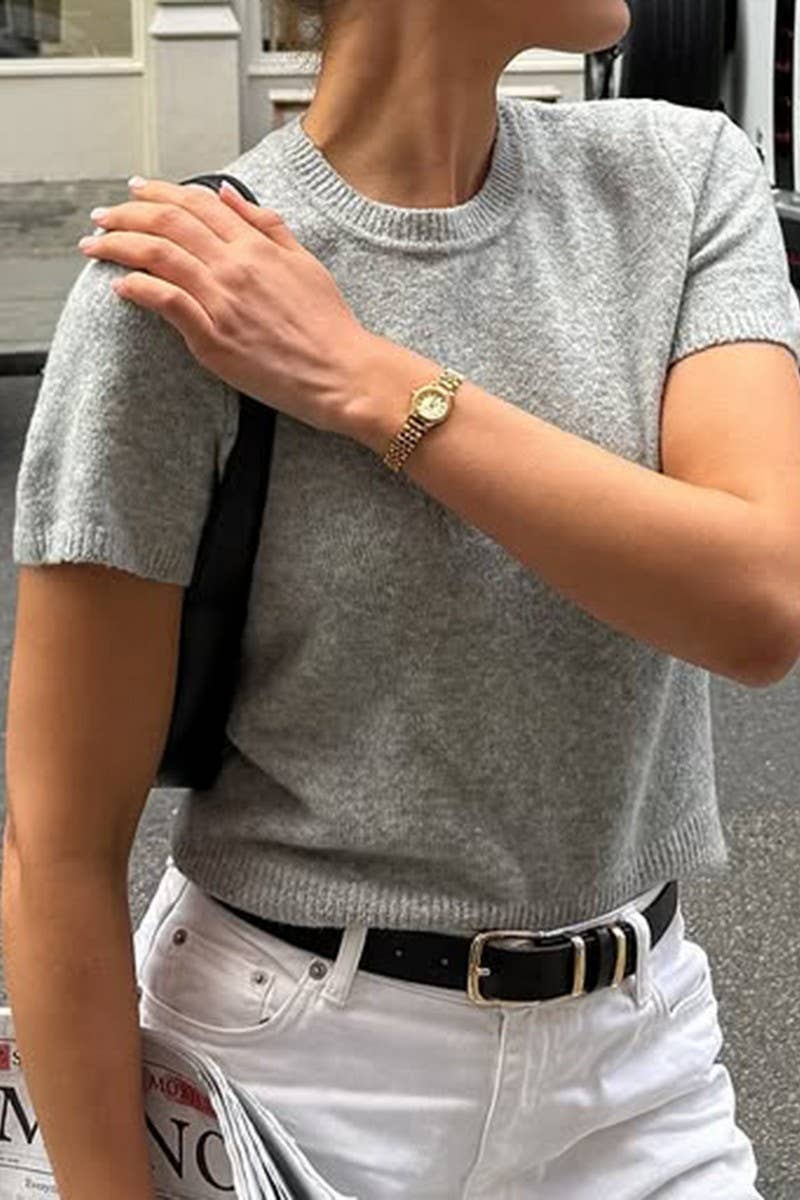 CWOSWS00157_CASUAL SOLID SHORT SLEEVE KNIT TOP