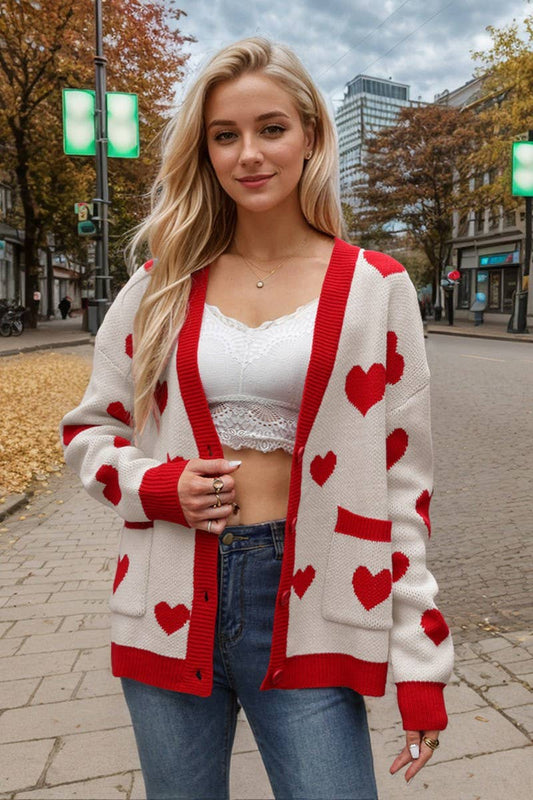 CWOCAS0054_VALENTINE'S DAY HEART V-NECK KNIT CARDIGAN
