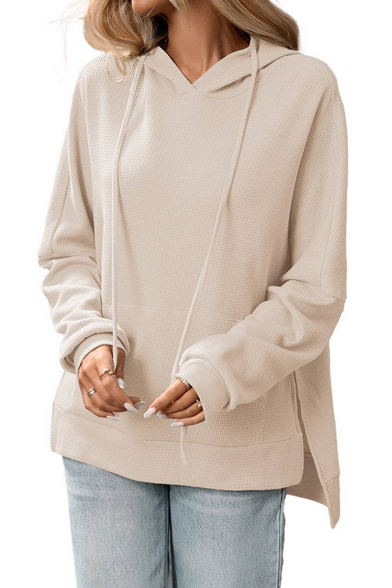 CWOHOL00603_WAFFLE KNIT PULLOVER LONG SLEEVE HOODIE