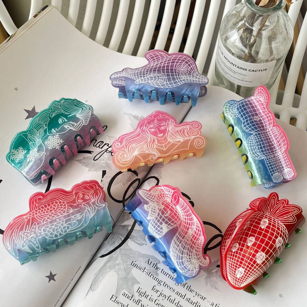 CWAHA1546_DREAM COLOR HAIR CLAW CLIP,BEAR,MERMAID,LINE