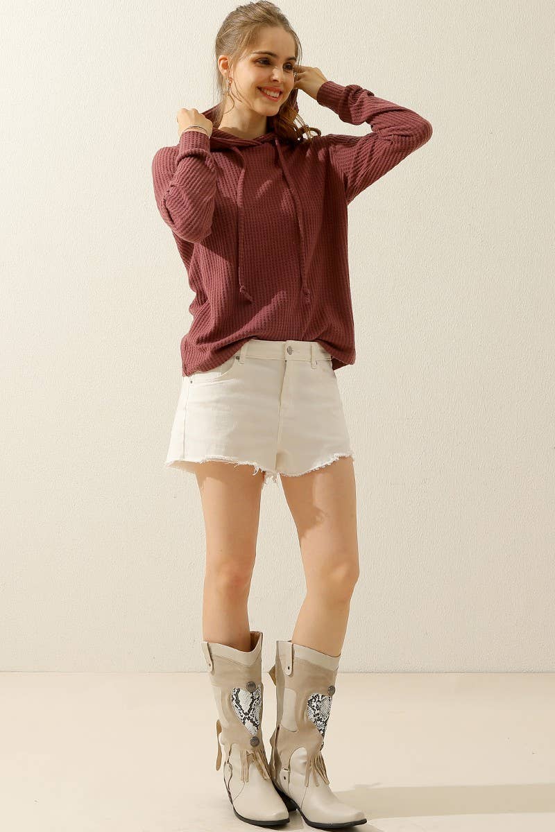 CWOHOL444_HOODED WAFFLE KNIT SWEATER TOP LOUNGE WEAR