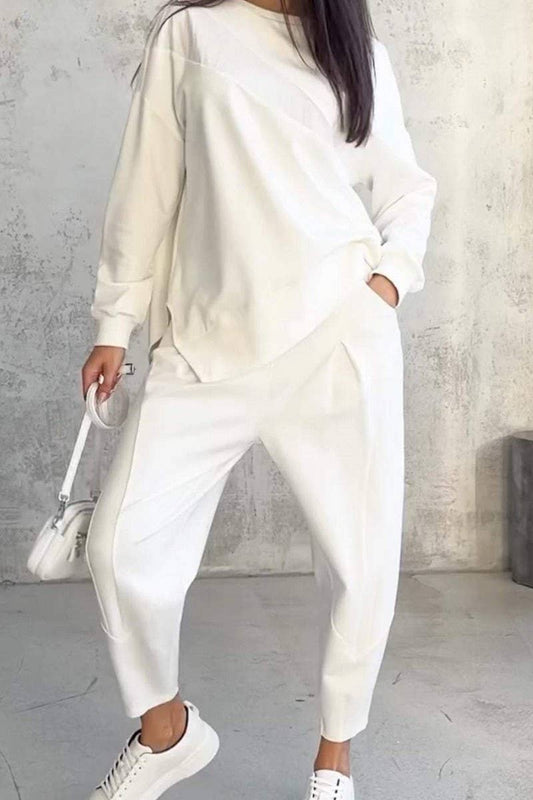 CWSTB1397_ROUND NECK LOOSE IRREGULAR SWEATSHIRT SUIT