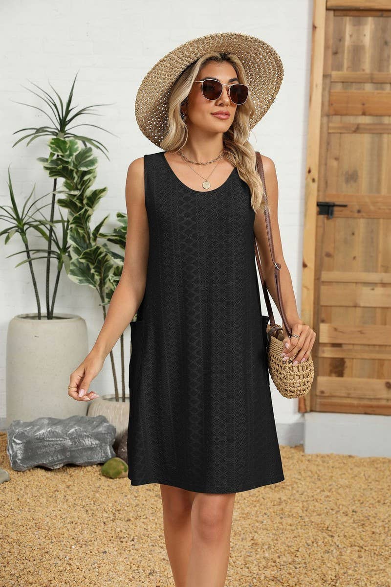 CWDSD8714_SLEEVELESS CREWNECK POCKET TANK DRESS