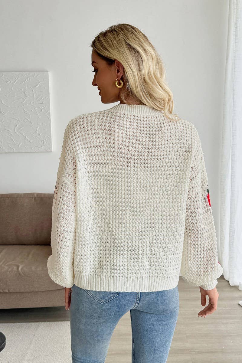 CWOCAL2320_STRAWBERRY JACQUARD KNIT CARDIGAN