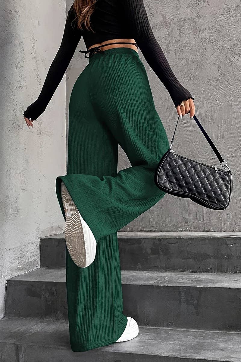 CWBLP1136_ELASTIC WAIST PINSTRIPE DRAWSTRING WIDE LEG PANTS